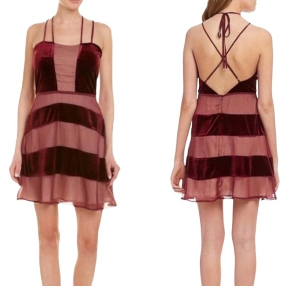 Anthropologie Foxiedox Dante Wine Lush Velvet Gauze Halter Dress Style WA560DR - Picture 2 of 13